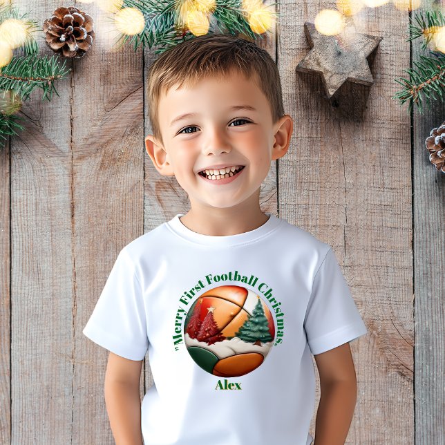 Camiseta Para Bebê Feliz Primeiro Presente de Natal de Futebol (Criador carregado)
