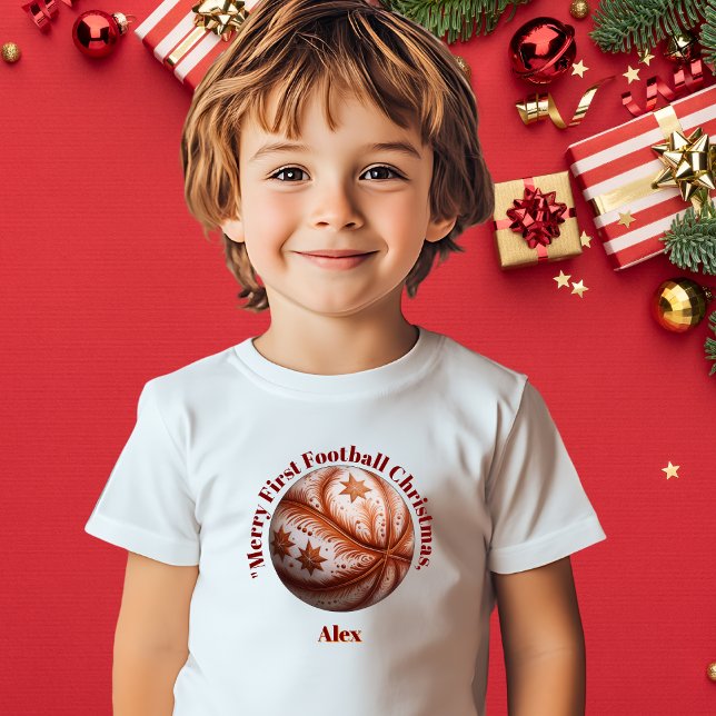Camiseta Para Bebê Feliz Primeiro Presente de Natal de Futebol (Criador carregado)