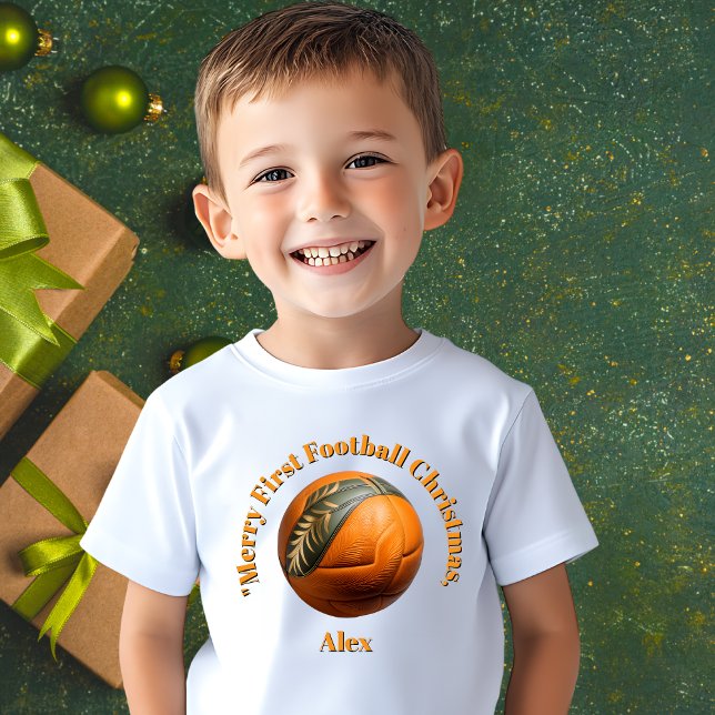 Camiseta Para Bebê Feliz Primeiro Presente de Natal de Futebol (Criador carregado)