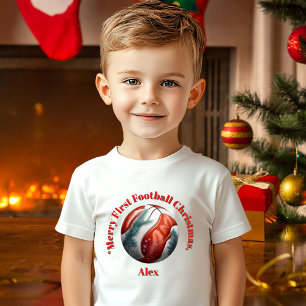 Camiseta Para Bebê Feliz Primeiro Presente de Natal de Futebol