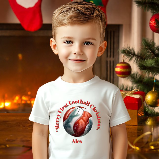 Camiseta Para Bebê Feliz Primeiro Presente de Natal de Futebol (Criador carregado)