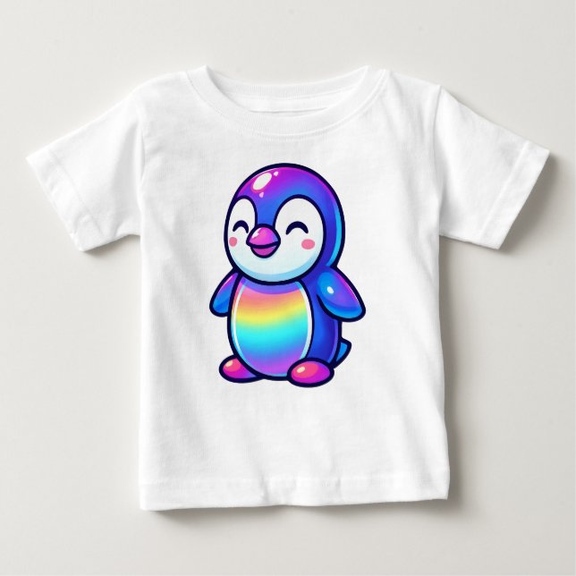 Camiseta Para Bebê Feliz Rainbow Penguin (Frente)