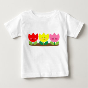 Camiseta Para Bebê Feliz Rosto Flores de Tulipas Garden art T-Shirt