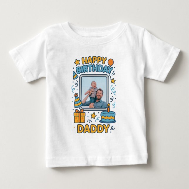 CAMISETA PARA BEBÊ FELIZ ROUPAS PERSONALIZADAS DE PAI DE ANIVERSÁRIO (Frente)