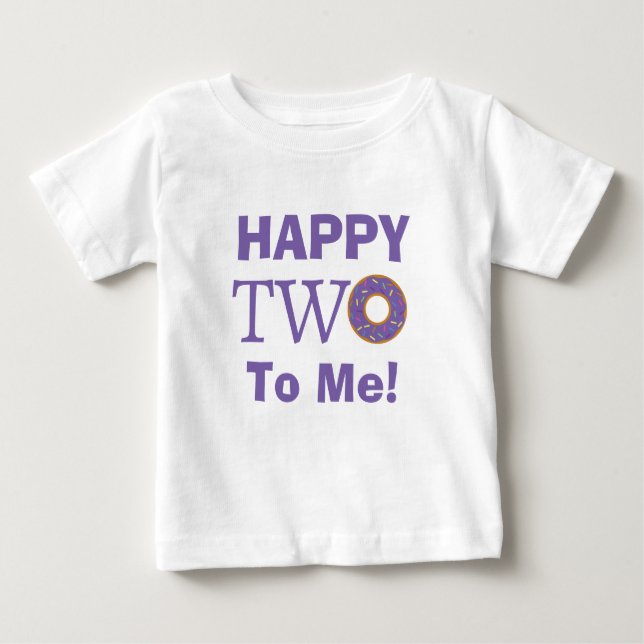 Camiseta Para Bebê Feliz segundo aniversário, Rosquinha Roxo (Frente)