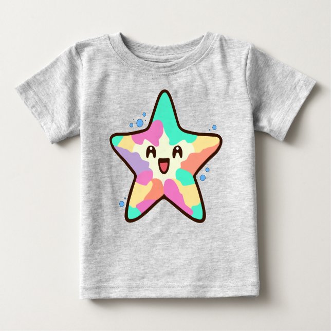 Camiseta Para Bebê Feliz sorriso de estrelas de bebê com bolhas. (Frente)