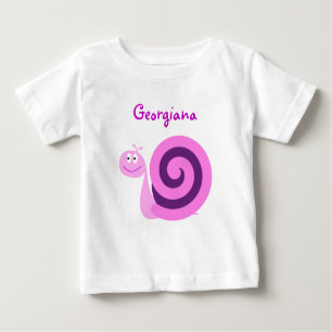 Camiseta Para Bebê Feliz Sorriso Rosa & Purple Snail; Nome Personaliz