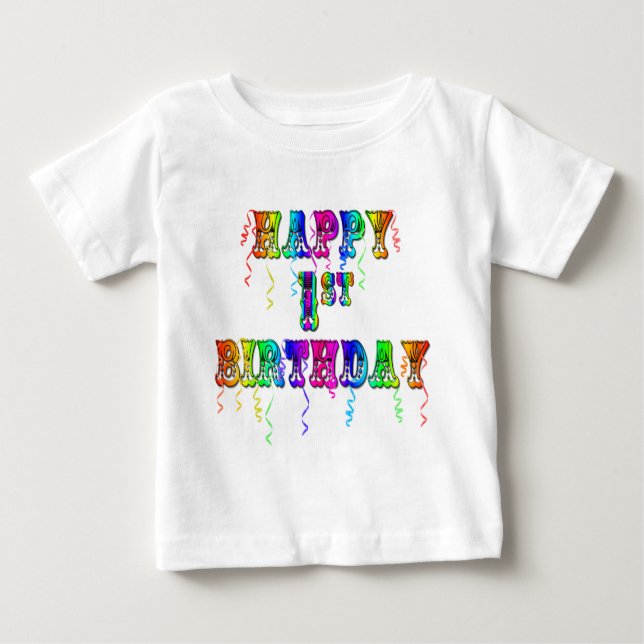 Camiseta Para Bebê Feliz T-Shirt primeiro aniversario e (Frente)