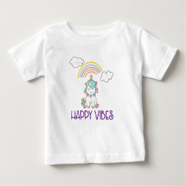 Camiseta Para Bebê Feliz Vibes Typografia Cute Smiling Unicorn