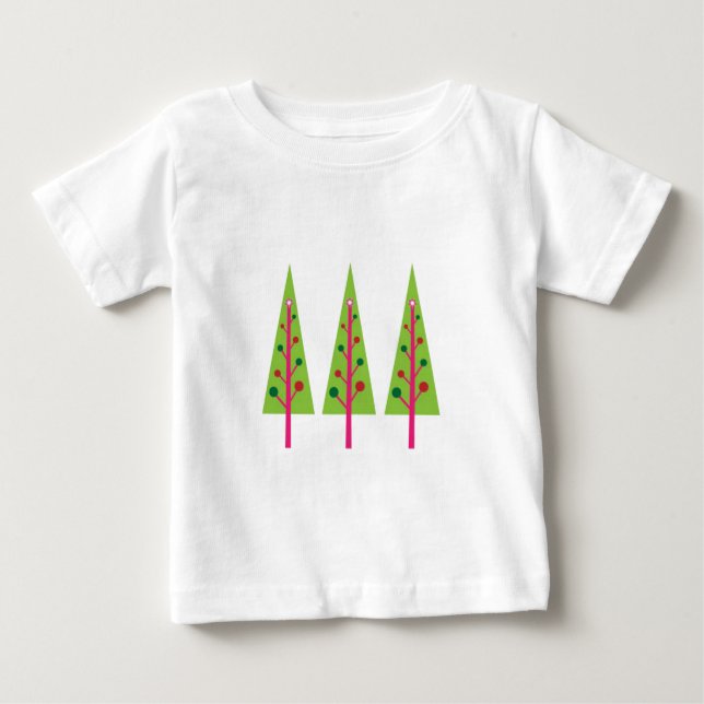 Camiseta Para Bebê Felizes Árvores de Natal (Frente)