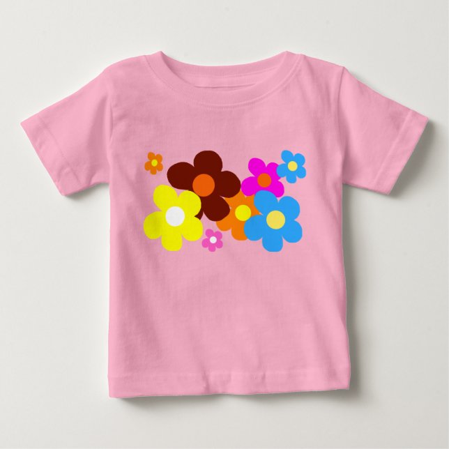 Camiseta Para Bebê Felizes Flores Pastel Rosa (Frente)