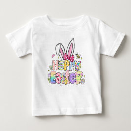 Camiseta Para Bebê Felz pascoa Bunny Ears com Arco Coquette