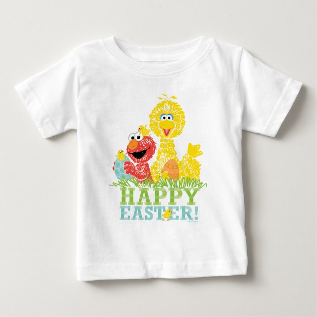 Camiseta Para Bebê Felz pascoa de Elmo e Big Bird (Frente)