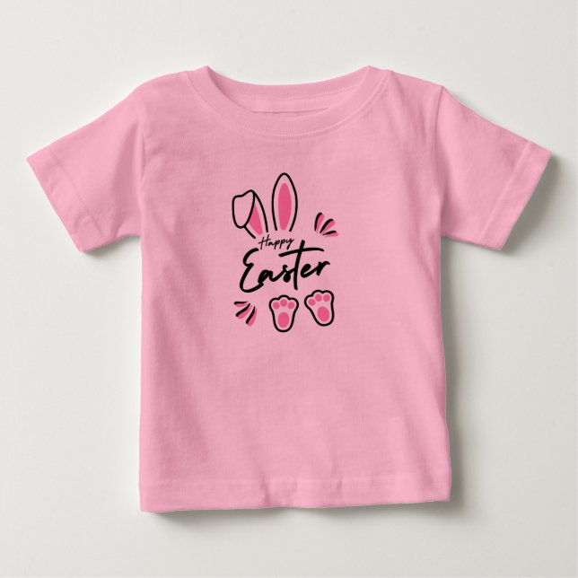 Camiseta Para Bebê Felz pascoa (rosa) (Frente)