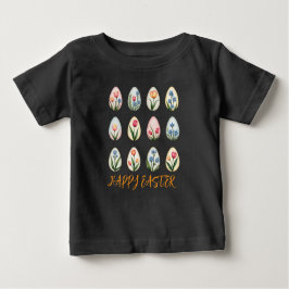 Camiseta Para Bebê Felz pascoa Watercolor Ovos Florais