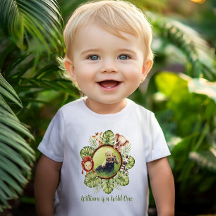 Camiseta Para Bebê Fera Foto Animais Fofos da Selva Aniversário de 1 