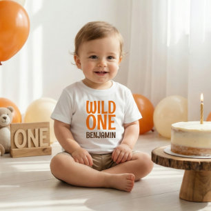 Camiseta Para Bebê Fera Um Aniversário de 1 Ano Nome