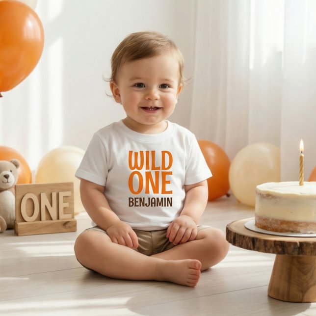 Camiseta Para Bebê Fera Um Aniversário de 1 Ano Nome (Criador carregado)