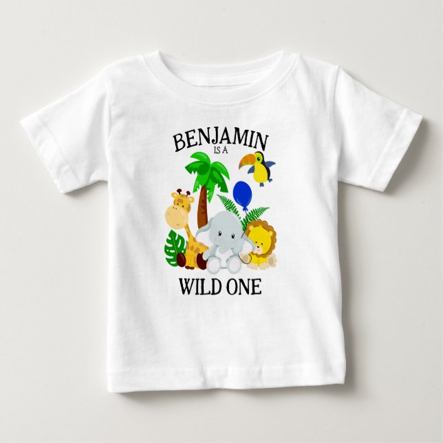 Camiseta Para Bebê Fera Um Safari Animais Primeiro Aniversário (Frente)