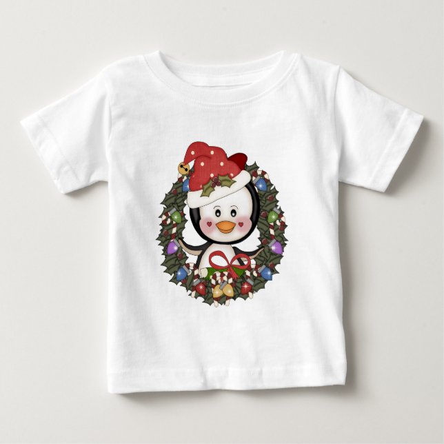 Camiseta Para Bebê Feriado de Natal em Pinguim (Frente)
