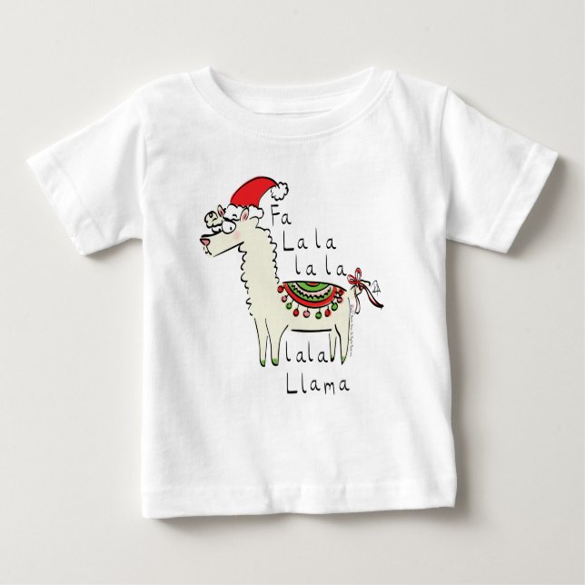 Camiseta Para Bebê Feriado de Natal Engraçado Llama (Frente)