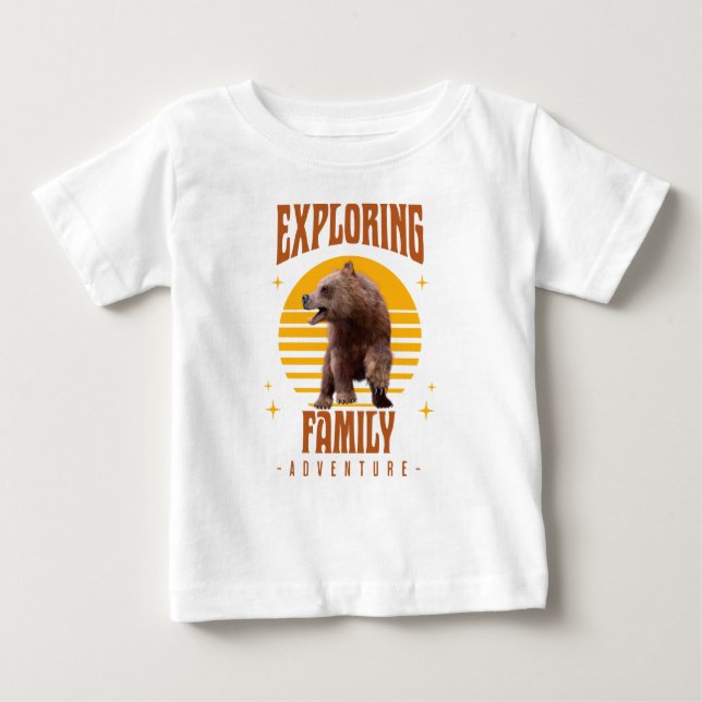 Camiseta Para Bebê Férias de Família Combinando Urso Aventura Estilo (Frente)