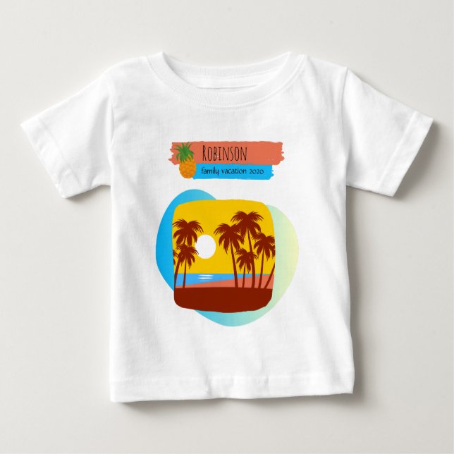 Camiseta Para Bebê Férias Tropicais Familiares Correspondendo ao Souv (Frente)