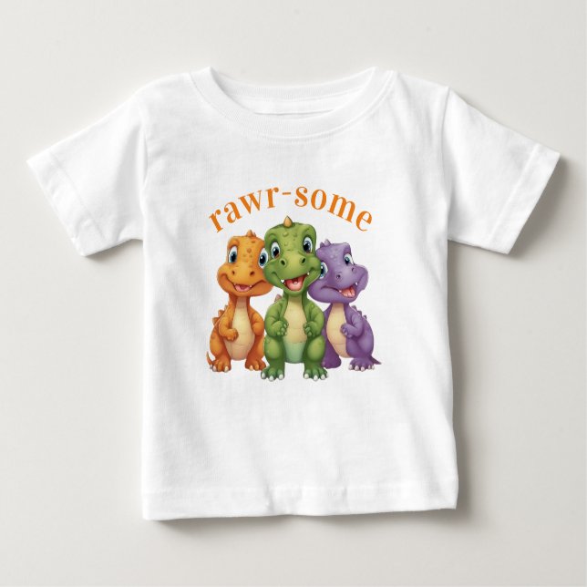 Camiseta Para Bebê Festa Adorável do Dinossauro do Bebê (Frente)