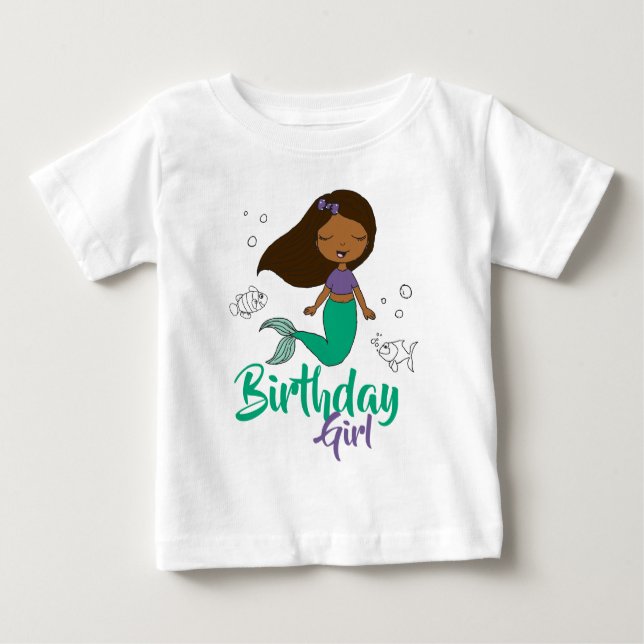 Camiseta Para Bebê Festa da Criatura Marinha Sereia Sereia Preta Cart (Frente)