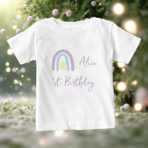Camiseta Para Bebê Festa de 1º aniversário arco-íris amarelo lilás pa