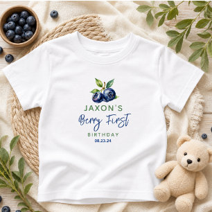 Camiseta Para Bebê Festa de 1º Aniversário Berry First Blueberry
