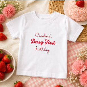 Camiseta Para Bebê Festa de 1º Aniversário Berry Sweet Morango