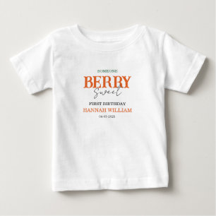Camiseta Para Bebê Festa de 1º Aniversário Berry Sweet Morango