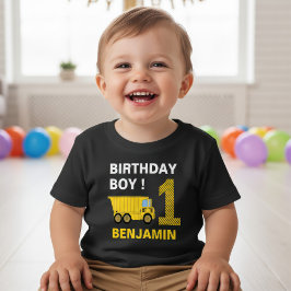 Camiseta Para Bebê Festa de 1º Aniversário Construção de Caminhão