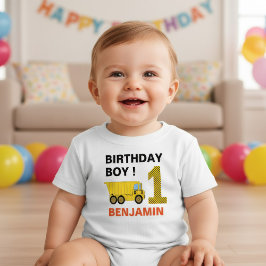 Camiseta Para Bebê Festa de 1º Aniversário Construção de Caminhão