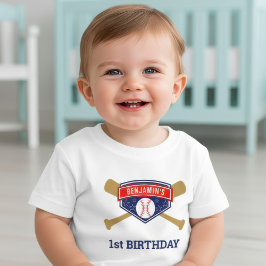 Camiseta Para Bebê Festa de 1º Aniversário de Beisebol