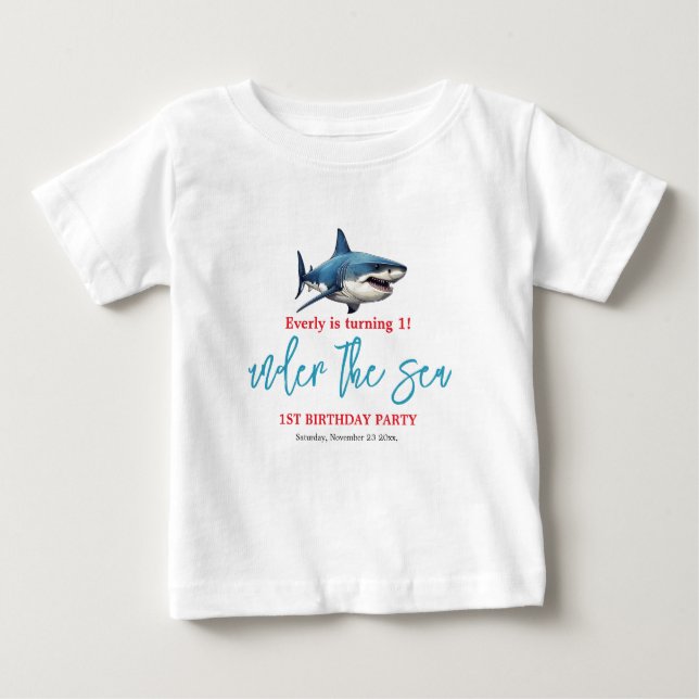 Camiseta Para Bebê Festa de 1º Aniversário Debaixo do Mar (Frente)
