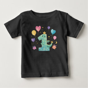 Camiseta Para Bebê Festa de 1º Aniversário do Bebê Dragão para Menino