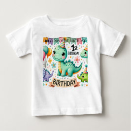 Camiseta Para Bebê Festa de 1º Aniversário do Dinossauro Dino