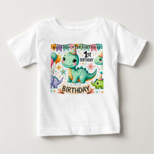 Camiseta Para Bebê Festa de 1º Aniversário do Dinossauro Dino
