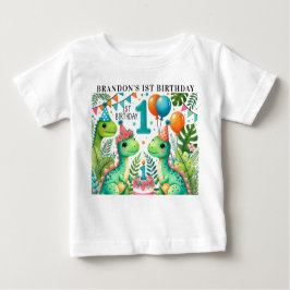 Camiseta Para Bebê Festa de 1º Aniversário do Dinossauro Dino