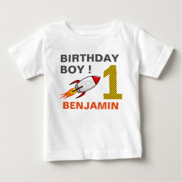 Camiseta Para Bebê Festa de 1º Aniversário do Foguete Espacial