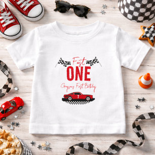 Camiseta Para Bebê Festa de 1º Aniversário do Menino Carro de Corrida