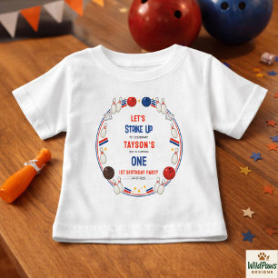 Camiseta Para Bebê Festa de 1º Aniversário do Retro Bowling – Criança