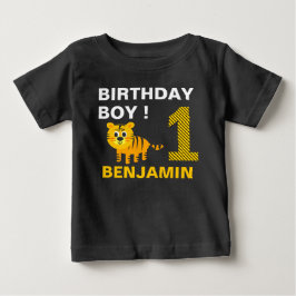 Camiseta Para Bebê Festa de 1º Aniversário do Tigre Fofo