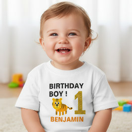 Camiseta Para Bebê Festa de 1º Aniversário do Tigre Fofo