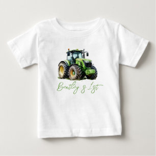 Camiseta Para Bebê Festa de 1º Aniversário do Trator na Divertida Faz