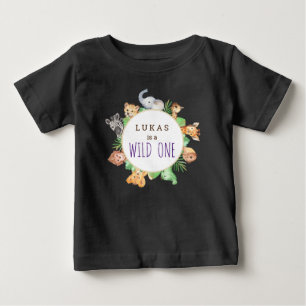 Camiseta Para Bebê Festa de 1º Aniversário Jungle Safari Fera Selvage