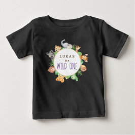 Camiseta Para Bebê Festa de 1º Aniversário Jungle Safari Selvagem