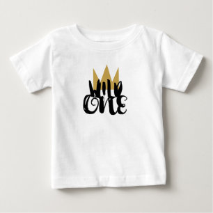 Camiseta Para Bebê Festa de 1º Aniversário KING WILD ONE Coroa Dourad